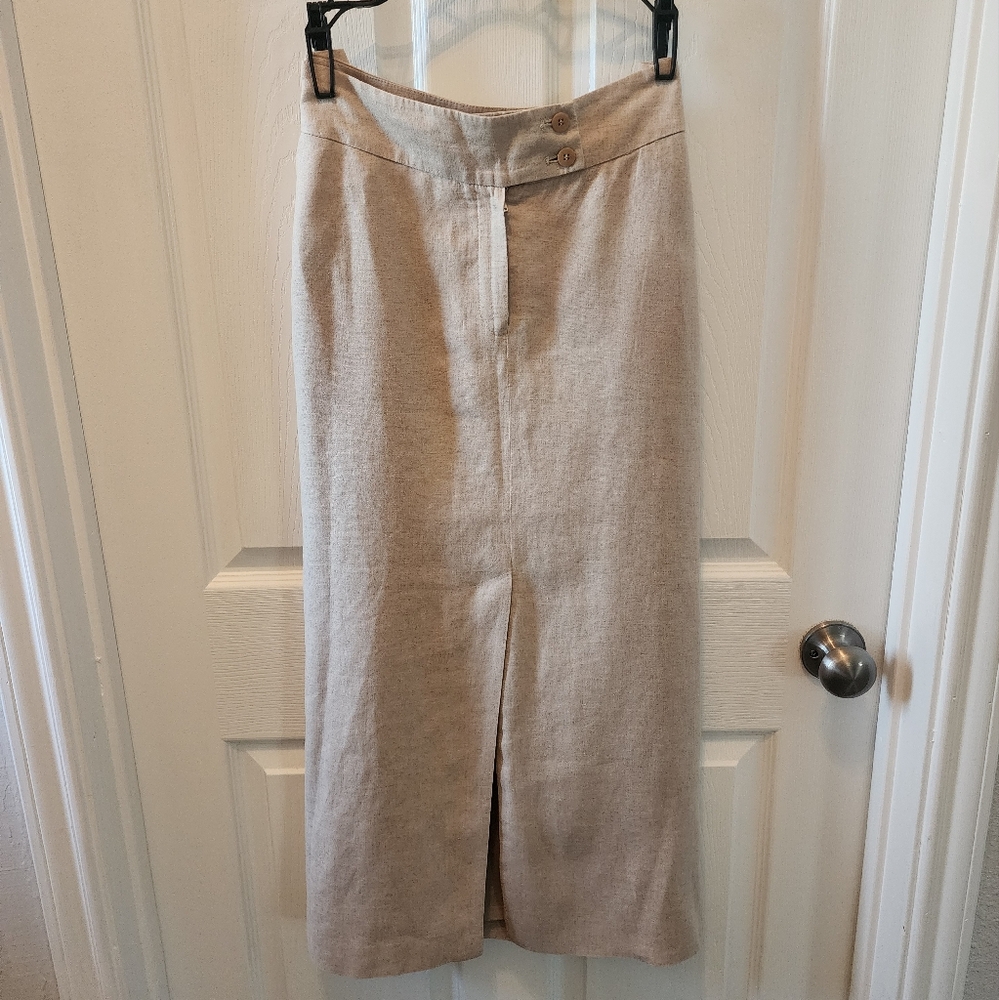 Liz Claiborne Linen Midi Beige Skirt